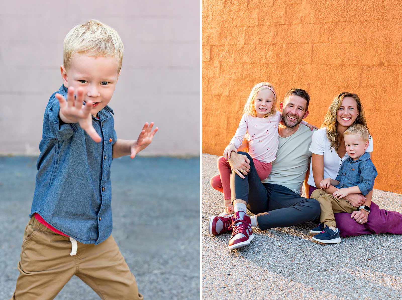 Jonah shows off his best ninja moves. The family poses for a casual portrait.